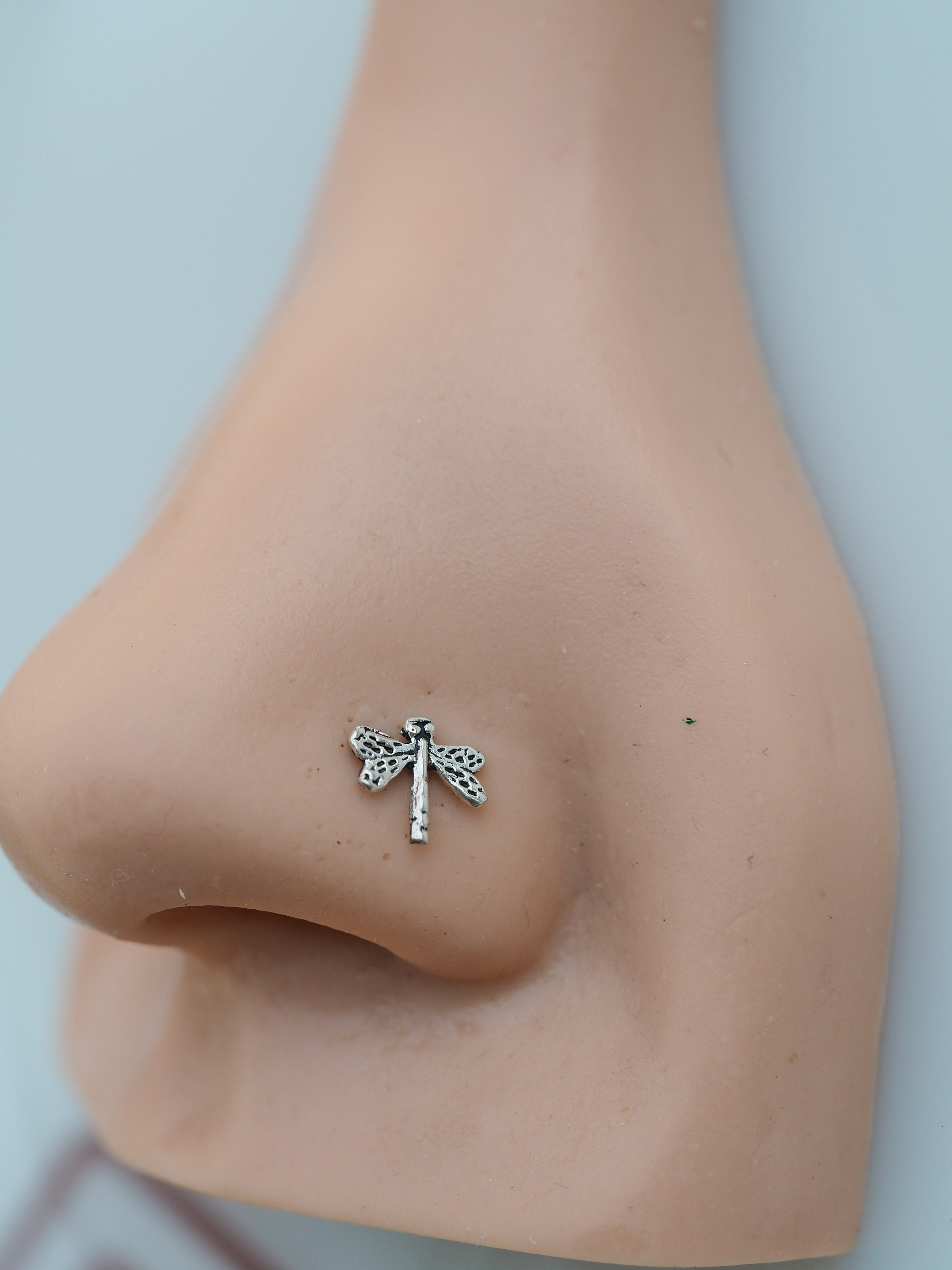 18 20 Gauge Dragonfly Sterling Silver Nose Stud Nose Screw Jewelry Nose Stud Silver Nose Ring Nose Piercing Body Jewelry