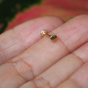 9K Gold Push Fit Labret - 18,16 Gauge Labret, Mini Heart  Labret ,Cartilage ,Tragus Ring, Helix Ring,Conch Piercing Stud