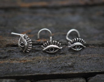 18g , 20 g Evil Eye Nose Stud, Sterling silver nose stud / nose screw, Jewelry Nose Stud, Body Piercing Jewelry, Body Jewelry