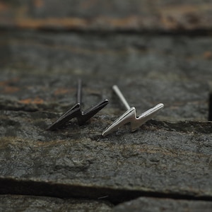 Thunder Sterling Silver Stud Earrings, 925 Sterling Silver ,Minimalist earrings , Tiny Thunder Earring, Piercing , Silver Stud Earring