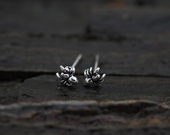 Oxidized Sterling Silver Tiny Spider Stud Earrings: Minimalist Jewelry