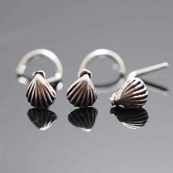Sterling Silver Shell Nose Stud: 18/20 Gauge Nose Screw