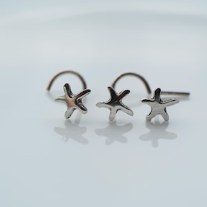 Starfish Sterling Silver Nose Stud: 18-20 Gauge Nostril Jewelry