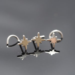 18,20 gauge North star Nose Stud ,925 Sterling Silver, Polaris Nose Stud / nose screw, Body Piercing Jewelry, Silver Nose ring