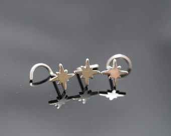 18,20 gauge North star Nose Stud ,925 Sterling Silver, Polaris Nose Stud / nose screw, Body Piercing Jewelry, Silver Nose ring