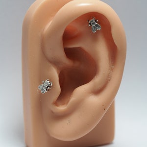 Fly - 18gauge ,16gauge Surgical stainless steel Labret Barbell,  Push Pin Post , Flat Back ,Cartilage earring, Piercing Jewelry