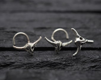 Nose Stud ,Tiny Buffalo/Bull Skull sterling silver nose stud / nose screw,  Body Piercing Jewelry, Nose Piercing, Body Jewelry