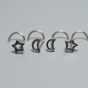 18g, 20g Nose Stud ,Tiny Crescent moon //Tiny Star star nose stud / nose screw, Jewelry Nose Stud, Body Piercing Jewelry, Nose Piercing