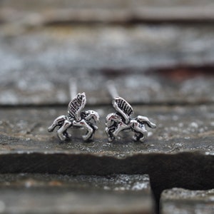 Pegasus Earrings, 925 Sterling Silver, Animal Stud Earrings, Minimalist, Gifts,Unique Earrings, Silver Stud Earrings,Fairy tail