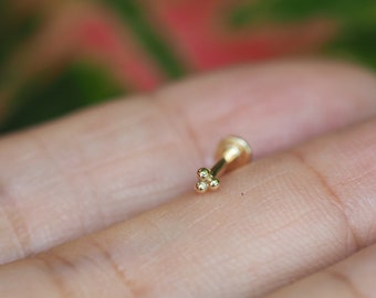 9K Gold Push Fit Labret - 18,16 Gauge Labret, Triple Ball Labret ,Cartilage ,Tragus Ring, Helix Ring,Conch Piercing Stud