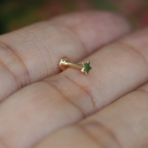 Labret Push Fit de Ouro 9K - Labret Calibre 18,16, Labret Pequena Estrela, Cartilagem, Anel Tragus, Anel Hélix, Piercing Conch Stud