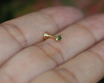 9K Gold Push Fit Labret - 18,16 Gauge Labret, Little star Labret ,Cartilage ,Tragus Ring, Helix Ring,Conch Piercing Stud
