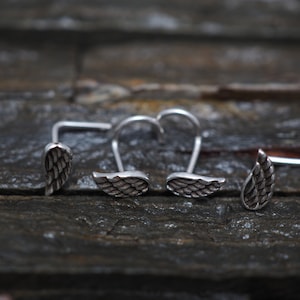 Oxidized Sterling Silver Angel Wing Nose Stud - 18/20 Gauge