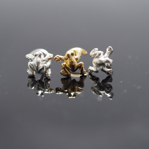 18, 20 Gauge Frog sterling silver nose stud / nose screw, Jewelry Nose Stud, Silver Nose ring, Nose Piercing, Body Jewelry