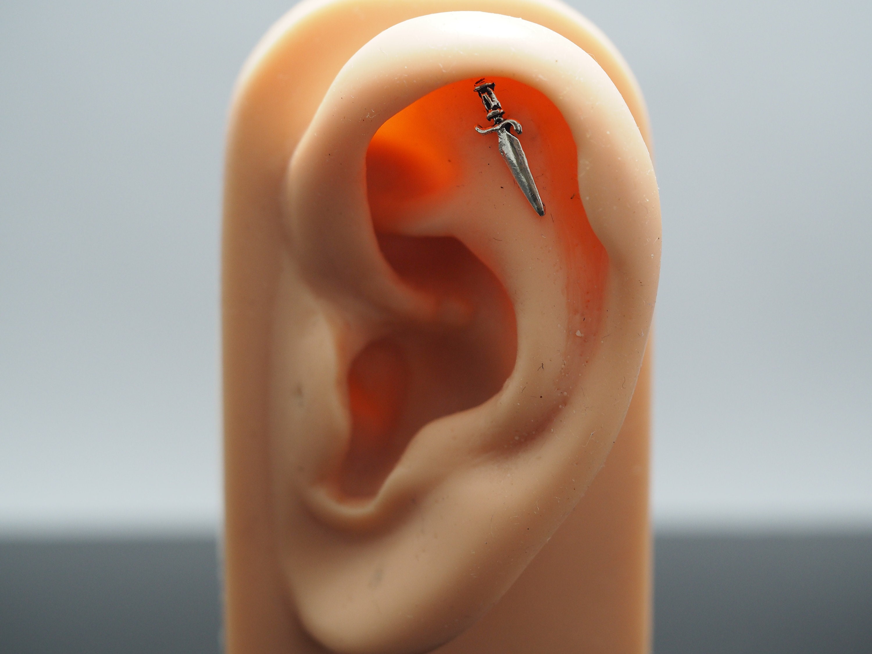 Sterling Silver Dagger -20g ,18, 16g Surgical stainless steel Labret Barbell,  Push Pin Post , Flat Back ,Cartilage earring