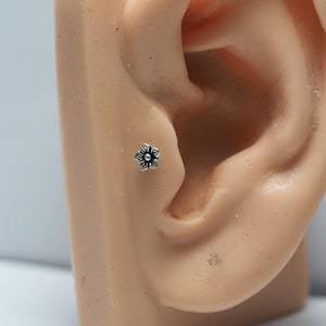 Cherry Blossom flower - 20 gauge,18gauge ,16gauge Surgical stainless steel Labret Barbell,  Push Pin Post , Flat Back , Piercing Jewelry
