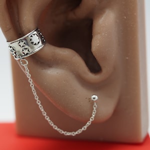 Sterling silver ear cuff chain,Chain cuff earrings, Helix, stud earrings with chain, Body Jewelry,  Jewelry ear cuffs, Body Jewelry