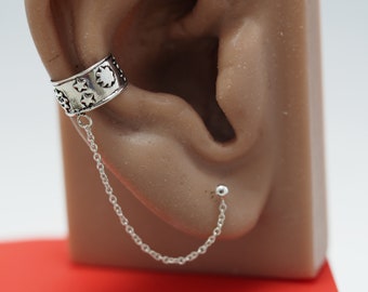 Sterling silver ear cuff chain,Chain cuff earrings, Helix, stud earrings with chain, Body Jewelry,  Jewelry ear cuffs, Body Jewelry