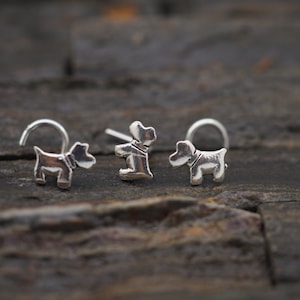 Schnauzer Nose Stud, Little dog sterling silver nose stud / nose screw, Jewelry Nose Stud, Body Piercing Jewelry, Nose Piercing, Animal