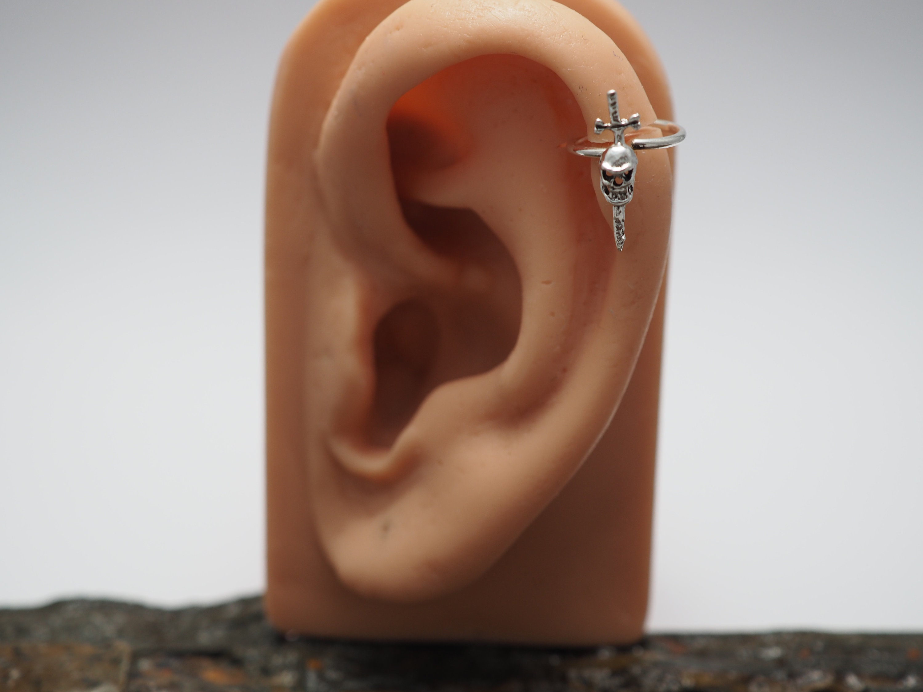 Helix Hoop Earringsterling Silver Piercing With Skull Dagger Etsy