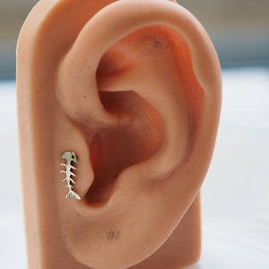 Espina de pescado de plata de ley - 20, 18, 16 g Barra de labret de acero inoxidable quirúrgico, poste de pasador de empuje, parte posterior plana, pendiente de cartílago
