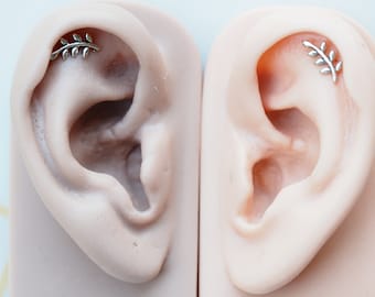 Sterling Silver Olive Leaf Labret: Surgical Steel Cartilage Earring
