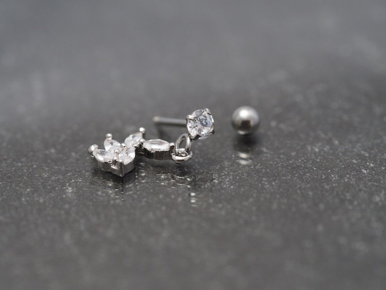Surgical Stainless Steel Dangle Piercing/ CZ Earring - Etsy
