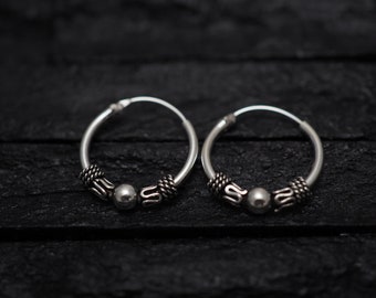 14mm Bali Hoop Earrings,925 Sterling Silver Hoop Earrings,Delicate Earrings,Cartilage Earrings,Helix,Body Jewelry,Piercing,Silver Hoop