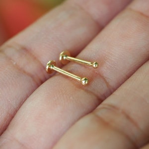 9K Gold Push Pin Labret - 16 gauge , 18 Gauge Labret, Ball Labret ,Cartilage ,Tragus Ring, Helix Ring, Conch Piercing Stud
