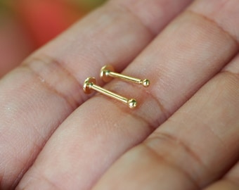 9K Gold Push Pin Labret - 16 gauge , 18 Gauge Labret, Ball Labret ,Cartilage ,Tragus Ring, Helix Ring, Conch Piercing Stud