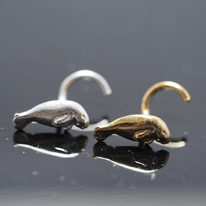 18, 20 Gauge Fish//Dugong  sterling silver nose stud / nose screw, Jewelry Nose Stud, Silver Nose ring, Nose Piercing, Body Jewelry