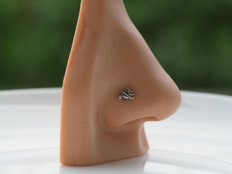 K&ouml;nnte beinhalten: Ein silberner Nasenring mit einem kleinen Hasendesign.