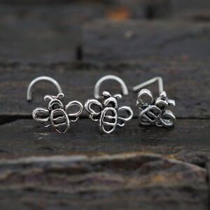 Sterling Silver Bee Nose Stud: 20 Gauge Insect Piercing