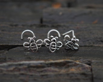 Sterling Silver Bee Nose Stud: 20 Gauge Insect Piercing