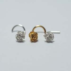Rose Sterling Silver Nose Stud: 18, 20 Gauge Nose Piercing