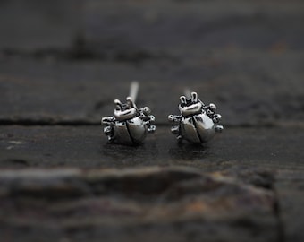 Oxidized Sterling Silver Scarab Beetle Stud Earrings