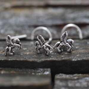 Sterling Silver Pegasus Nose Stud: 20 Gauge Nostril Jewelry