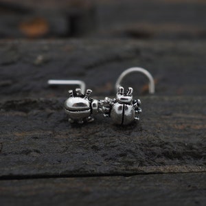 Scarab Beetle Nose Stud: Oxidized Sterling Silver Insect Jewelry