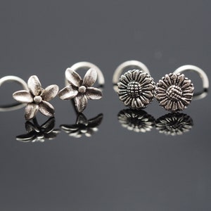 Sterling Silver Floral Nose Stud: Sunflower or Plumeria, 18/20 Gauge