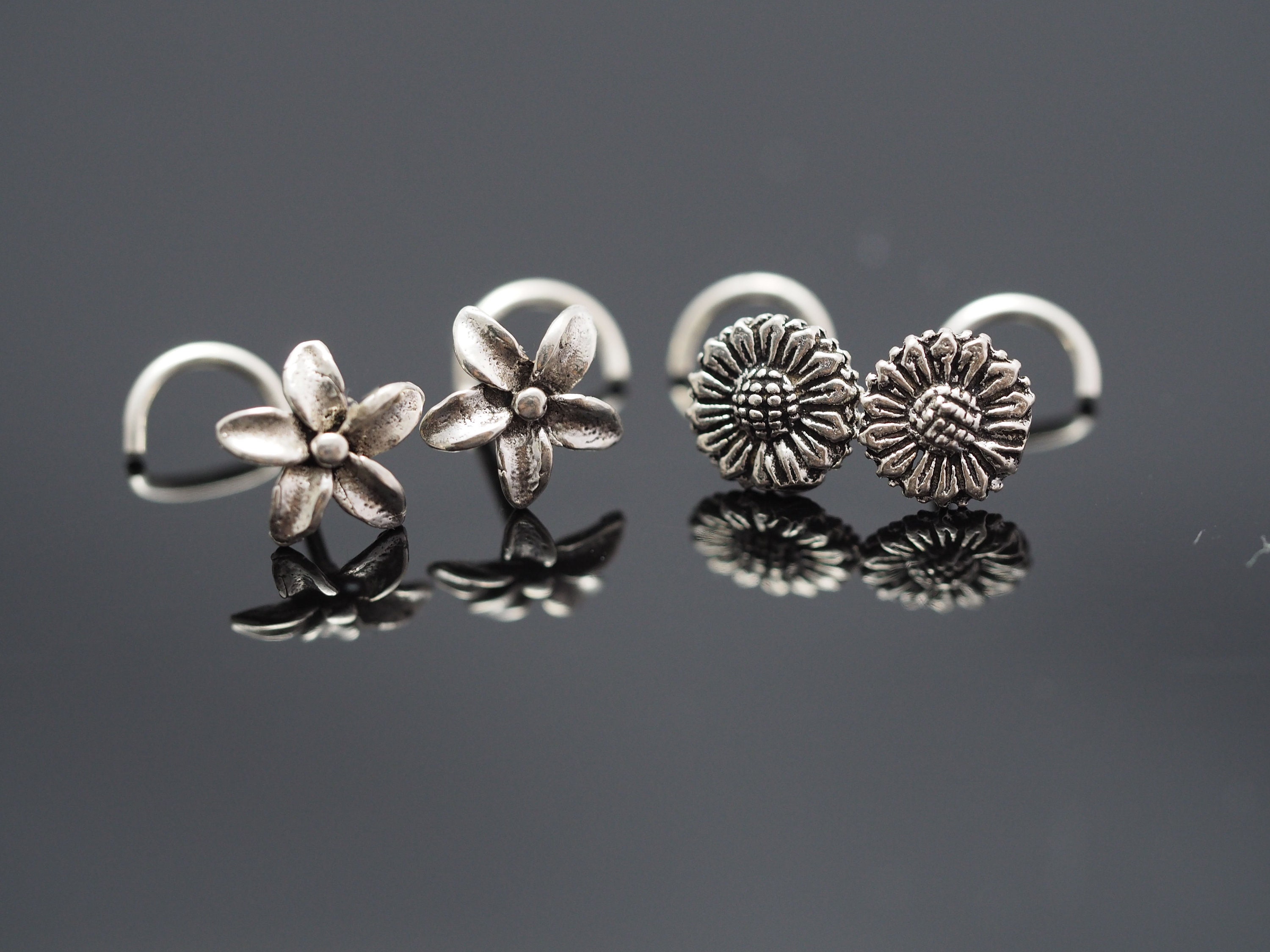 Nose Stud , Floral Nose Stud sterling silver nose stud , Jewelry Nose Stud, Body Piercing Jewelry, Sunflower// Plumeria Nose Stud