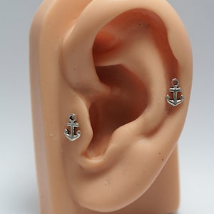 Anchor - 18gauge, 16gauge Chirurgiczna stal nierdzewna Labret Barbell, Sztyft Push Pin, Płaskie plecy, Kolczyk do chrząstki, Biżuteria do piercingu