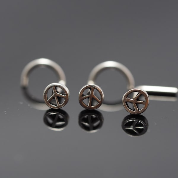 Nose Stud ,Peace Sign Nose Stud sterling silver nose stud / nose screw, Jewelry Nose Stud, Body Piercing Jewelry, Nose Piercing