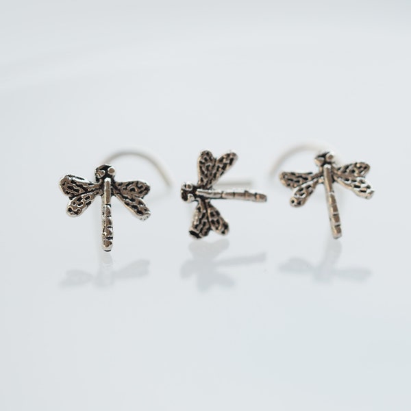 18, 20 Gauge Dragonfly sterling silver nose stud / nose screw, Jewelry Nose Stud, Silver Nose ring, Nose Piercing, Body Jewelry