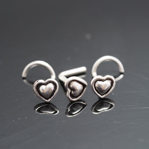 18,20 gauge Mini heart Nose Stud ,925 Sterling Silver,Tiny Heart Nose Stud / nose screw, Body Piercing Jewelry, Silver Nose ring