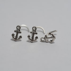 Sterling Silver Anchor Nose Stud: 18, 20 Gauge Body Piercing