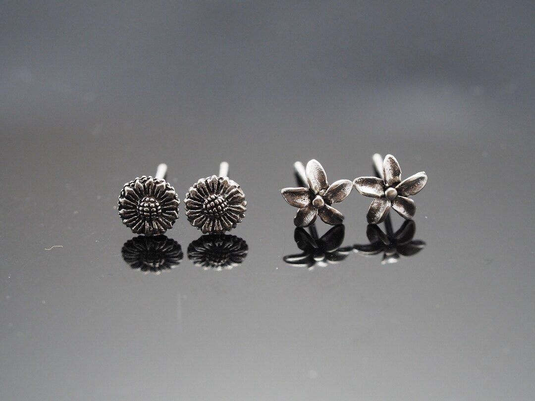 Sterling Silver Floral Earrings /stud Earrings, Sunflower