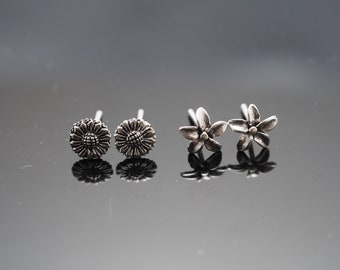 Sterling Silver Floral Earrings /stud Earrings, Sunflower Earrings/ Plumeria Stud Earrings / Flower earrings