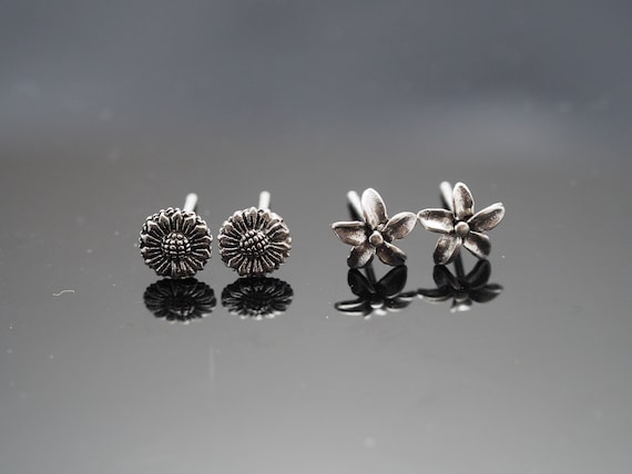 Sterling Silver Floral Earrings /stud Earrings, Sunflower