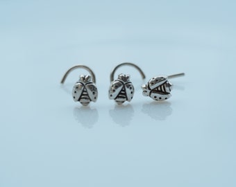 Tiny Ladybug Sterling Silver Nose Stud (18, 20 Gauge)