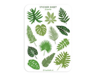 Stickervel A6 illustraties - botanical green leaves sticker sheet | bullet journaling, scrapbooking, journal stickers, planner